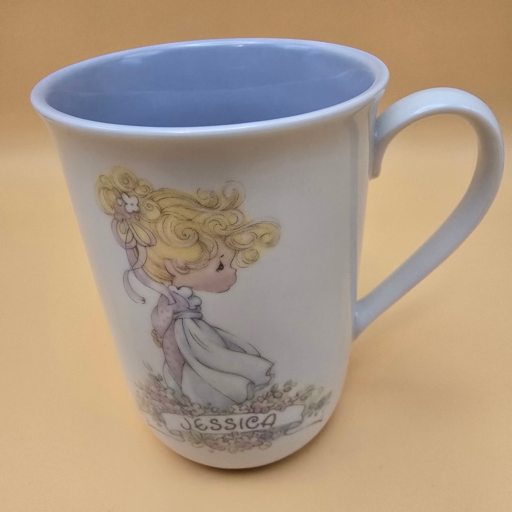Vintage 1990 Precious Moments Jessica Name Coffee Mug Enesco Ceramic Blue White - Picture 7 of 14